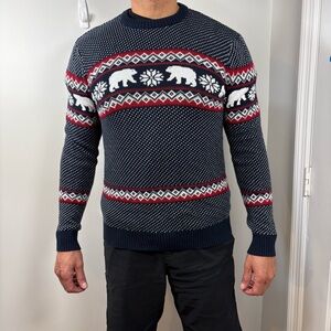 Mens Bear Sweater Crew Neck Nordic Cabin Lodge Outdoorsy Cotton Size L